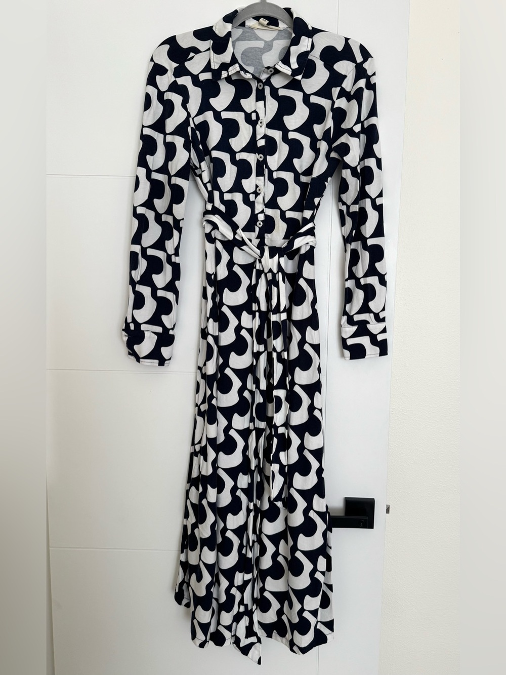 Boden Laura Jersey Midi Shirt Dress SIZE 8 L Navy White Belted Comfort - Picture 5 of 9